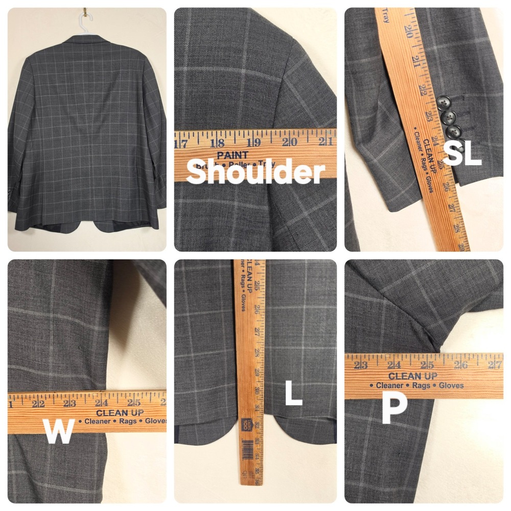 Stafford Suit Mens 50R‎ Gray Windowpane Two Piece Preppy Business Formal Classic - Picture 4 of 16